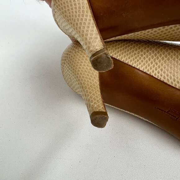 Salvatore Ferragamo Womens Tan Snake Embossed Leather Pumps Suede Bow size 9.5 - Picture 14 of 16